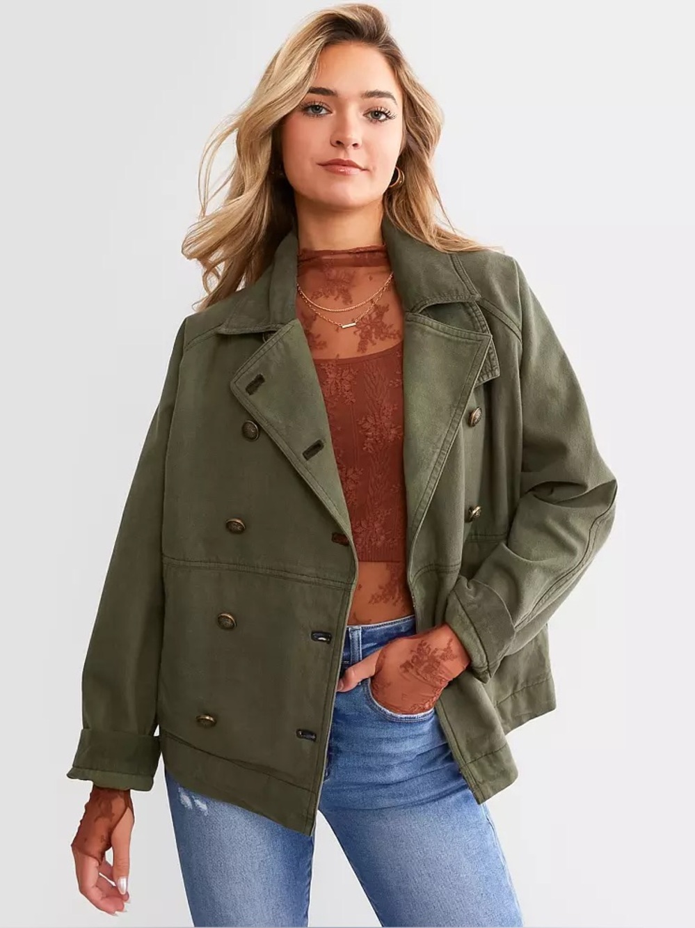 Free People Viva Surplus Corduroy Trim Olive Green Jacket XL